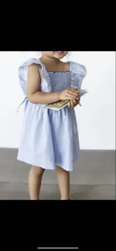 【ZARA】水色フリルノースリーブワンピース 104cm
