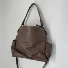 美品　BARCOS ショルダーバッグ 2way レザー グレージュ シボ革