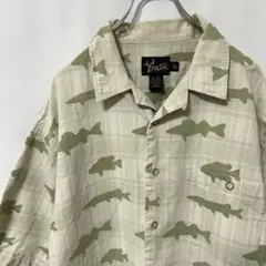 N-5468 Dick Idol アメリカ古着 アロハシャツ 魚柄 リネン混XL