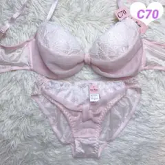 ブラジャーショーツ C70 シフォン ピンク リボン 夢かわ 下着 255002