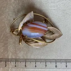 【お値下げ】サードオニキス　赤縞メノウ　ブローチ　オレンジ
