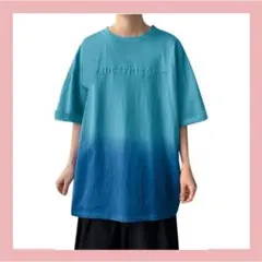 【新品未使用】メンズ tシャツ グラデーションtシャツ ブルー L