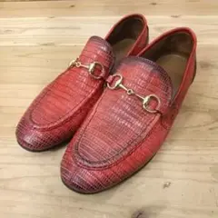 GUCCI レディース リザード 型押し ローファー 赤 レザー 34 22cm