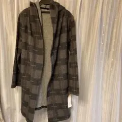 チェックニットカーディガンコートグレー