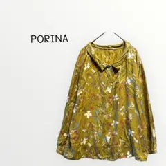 【PORINA 】ポリーナ　長袖シャツ　ブラウス　総柄　柔らか素材　からし色