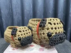 パグ犬　エコクラフト クラフトバンド　小物入れ