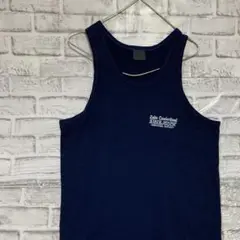USA製90sヴィンテージタンクトップシングルステッチ　ネイビー半袖古着M729
