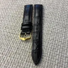 時計ベルト　ブラック　レザー　クロコダイル型押し　ヒルシュバックル