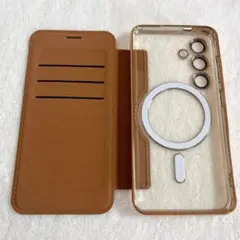 新品★ Galaxy S24 ケース 手帳型 PUレザー ケース 茶色