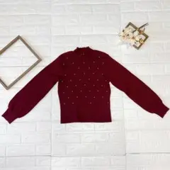 MAJESTIC LEGON　長袖ニット　Mサイズ ワインレッド　リブ　パール