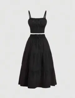 SHEIN★セットアップ☆キャミ＆ロングスカート★上下2点セット☆ブラック★黒