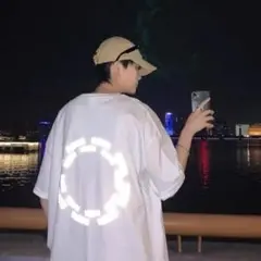 サークル ロゴ 光る メンズ 半袖 Tシャツ 韓国 ストリート ホワイト