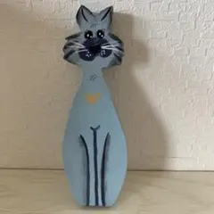 dog 青い猫型木製オブジェ トールペイント