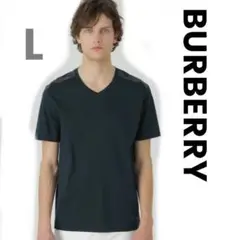 ✨バーバリーブラックレーベル 　VネックTシャツ 　部分ノバチェック入り　黒　L