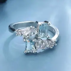 【17号】貴賓✨シルバーリング czブルーダイヤモンド ラグジュアリー 煌めき