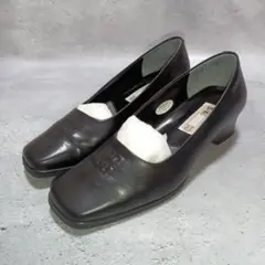 美品✨ダックス DAKS パンプス スクウェアトゥ 黒 本革 ビジネス 23.5