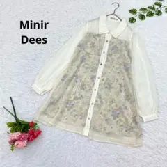 Minir Dees 花柄　シフォン　ブラウス　長袖　丈長　透け感　M 丸釦