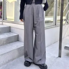 mystic ピンストライプタックワイドパンツ グレー