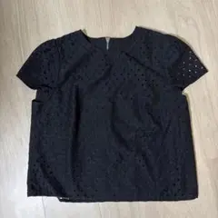 ジルスチュアートJILLSTUARTスカラップ刺繍半袖ブラウス黒