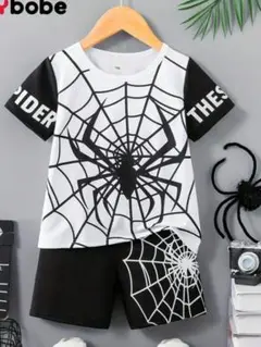スパイダーマン Tシャツ ハーフパンツ セットアップ 120 白 黒 蜘蛛の巣