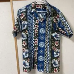 アロハシャツ 半袖 花柄 青系