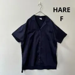 HAREハレ　半袖開襟シャツ　光沢有り　ネイビー