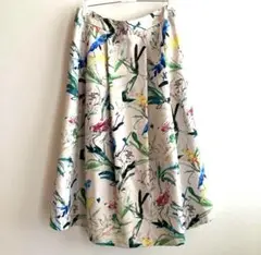 完売品 HIAND 花と鳥プリント フレアスカート