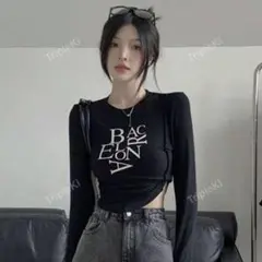 SHEIN グラフィックプリント ブラック長袖Tシャツ
