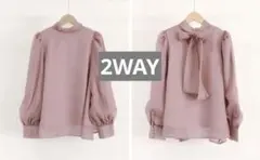 【極美品✨】wzfs バックリボンシフォンブラウス　くすみピンク