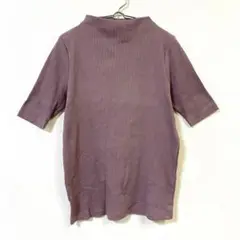 【ユニクロ】リブTシャツ 五分袖 綿混 ハイネック ストレッチ カジュアル M