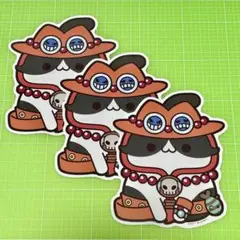 ワンピース　ニャンピース BIGステッカー MEGA CAT エース　３枚