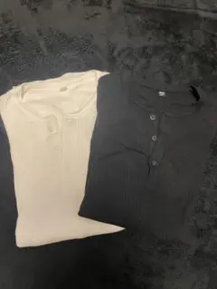 ユニクロ ワッフルヘンリーネックTシャツ 白黒セット Lサイズ