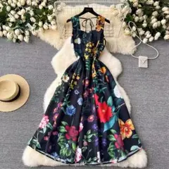 ワンピース　半袖　レディース　ドレス　レース　ロング　パーティー　花柄
