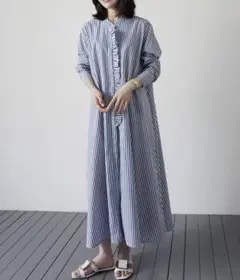 ストライプ ロングシャツワンピース