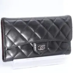 CHANEL シャネル マトラッセ ラムスキン 二つ折り長財布 ブラック 黒