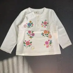 【新品未使用】キムランタン　ベビー服　長袖トレーナー　花柄刺繍　ホワイト　90
