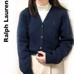 Ralph Lauren 長袖ウールニットカーディガン ワンポイントロゴ刺繍