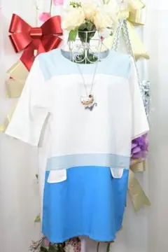 新品更にOFF❤麻混紡素材トリコロールチュニック8486