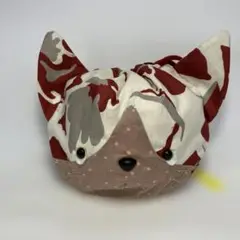 巾着　ちび猫頭巾:赤い花No.71-CM