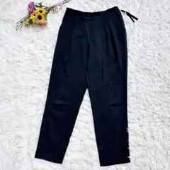 ルフトローブ日本製【S】テーパードパンツ　ウエストゴム　クロップド丈　ブラック