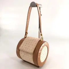 美品BVLGARI ブルガリ ロゴマニア ベージュ ハンドバッグ 筒型