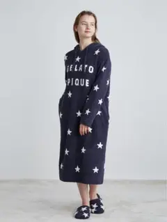 新品タグ付✨ジェラートピケ ジャガードワンピース サイズフリー スター ネイビー
