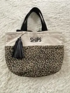 SHIPS シップス レオパード柄 キャンバストートバッグ タッセルチャーム