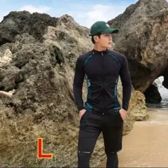メンズ 水着 L ラッシュガード 上下セット ブラック 3点セット UVカット