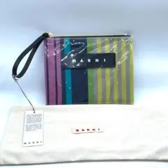 新品・未使用品◆MARNI◆クラッチバッグ ポーチ ダークブルー系ストライプ