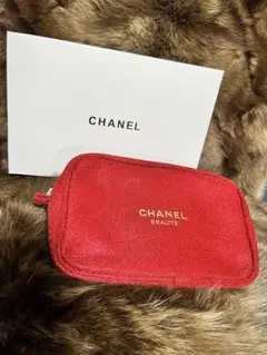 新品 シャネル Chanel 即日発送 レッド ロゴ ノベルティーポーチ