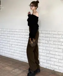 DIANTE CORDUROY WIDE STRAIGHT PANTS (BRN