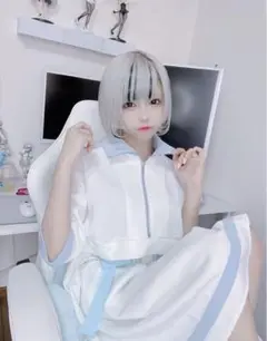 172-ililil【イルイルイル】デザインジャージワンピース【WHITE】