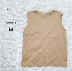 【GU】ノースリーブ カットソー M ベージュ 綿100 クルーネック シンプル