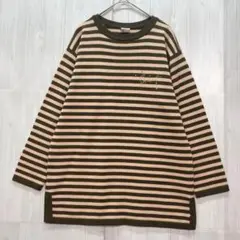 ジオスポーツ　クルーネックボーダーニットチュニック　美品　ピンク　茶色